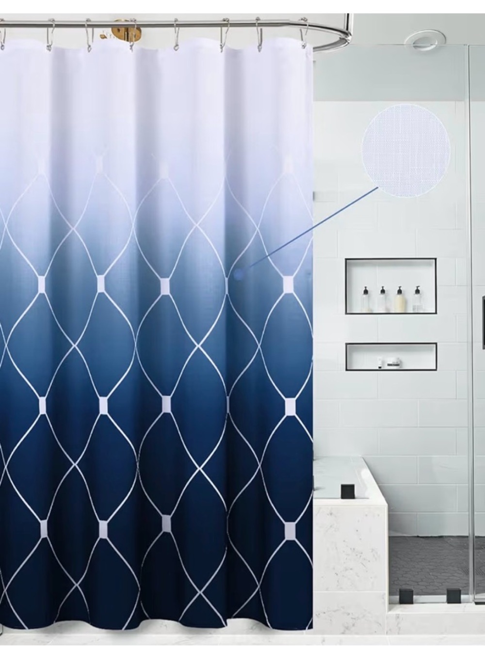 Ombre Navy Geometric Shower Curtain - Home Bath